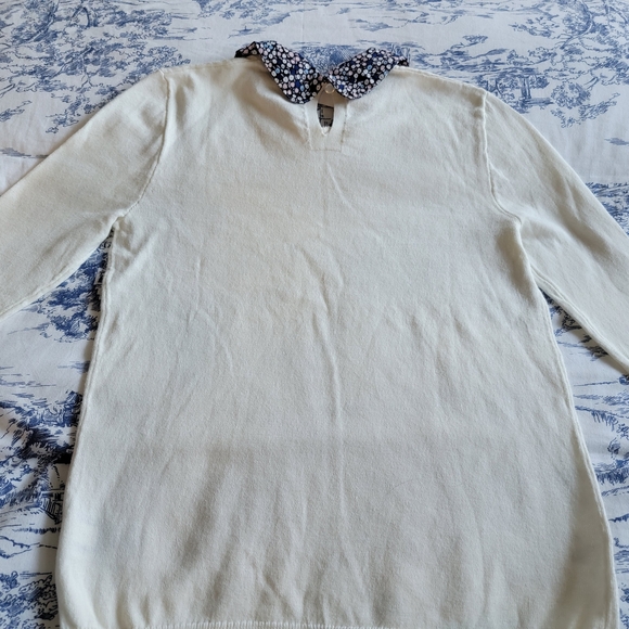 J. Crew Cream Sweater with Floral Collar Size XXS - Picture 2 of 6